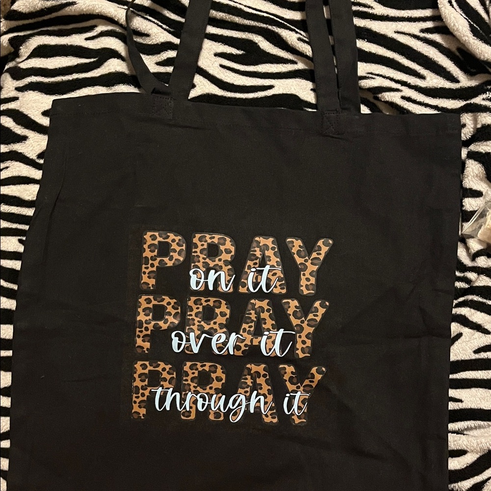 Black Tote Bag with Leopard Print Design